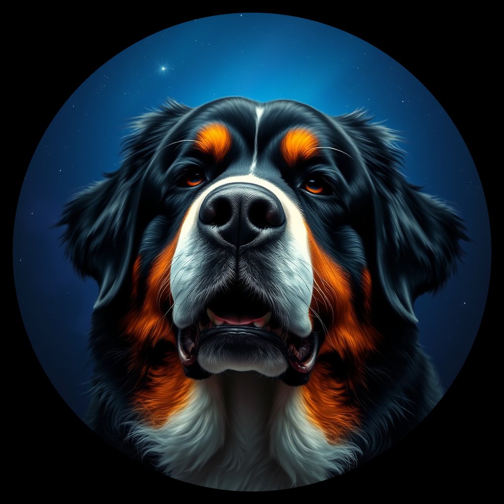 Cosmic medallion portrait of Bernese_Mountain_Dog_2429, a Bernese Mountain Dog