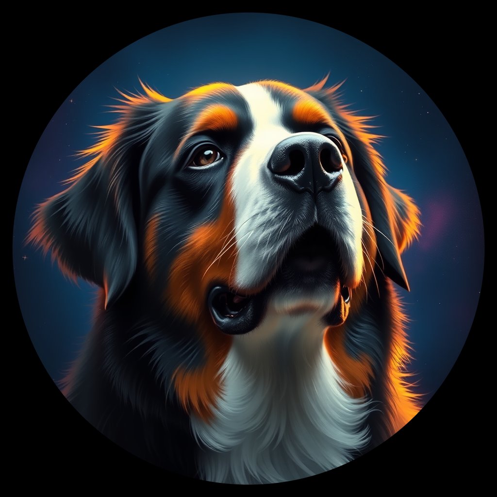 Cosmic medallion portrait of Bernese_Mountain_Dog_2441, a Bernese Mountain Dog