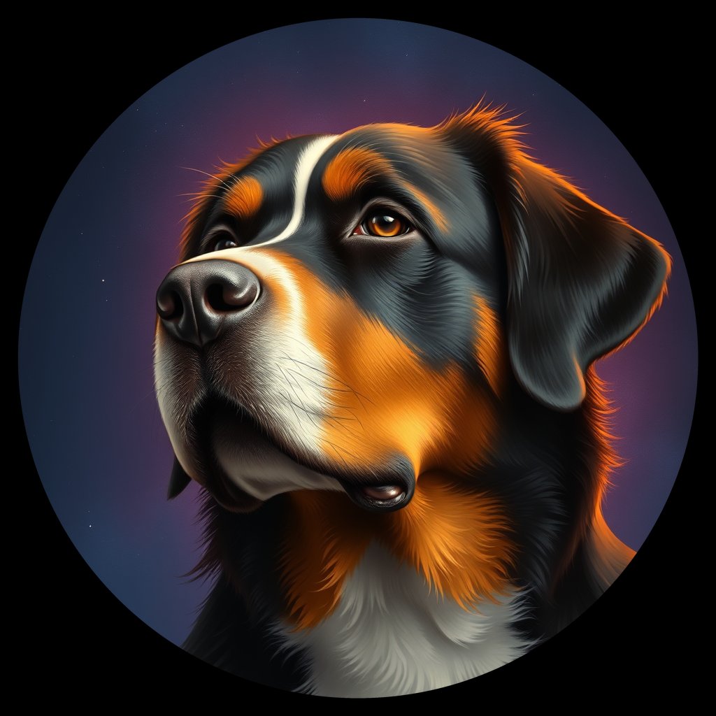 Cosmic medallion portrait of Bernese_Mountain_Dog_2449, a Bernese Mountain Dog