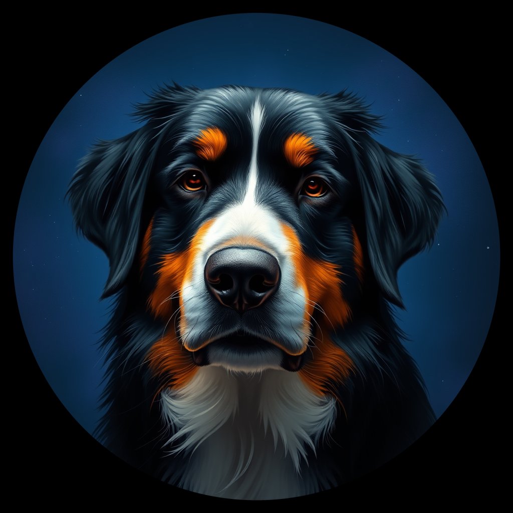 Cosmic medallion portrait of Bernese_Mountain_Dog_2456, a Bernese Mountain Dog