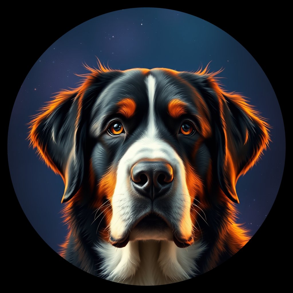 Cosmic medallion portrait of Bernese_Mountain_Dog_2478, a Bernese Mountain Dog