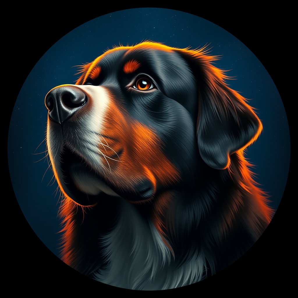 Cosmic medallion portrait of Bernese_Mountain_Dog_2480, a Bernese Mountain Dog