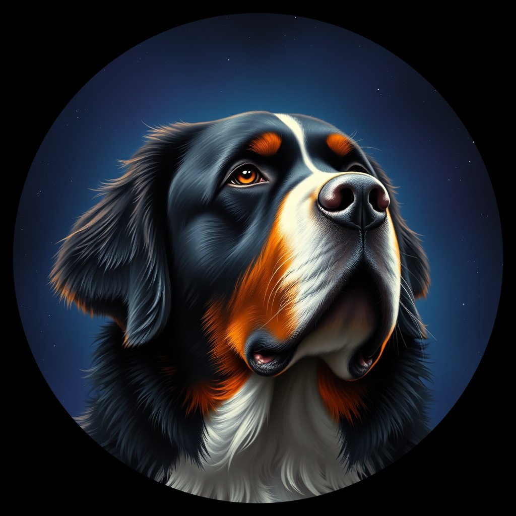 Cosmic medallion portrait of Bernese_Mountain_Dog_2482, a Bernese Mountain Dog