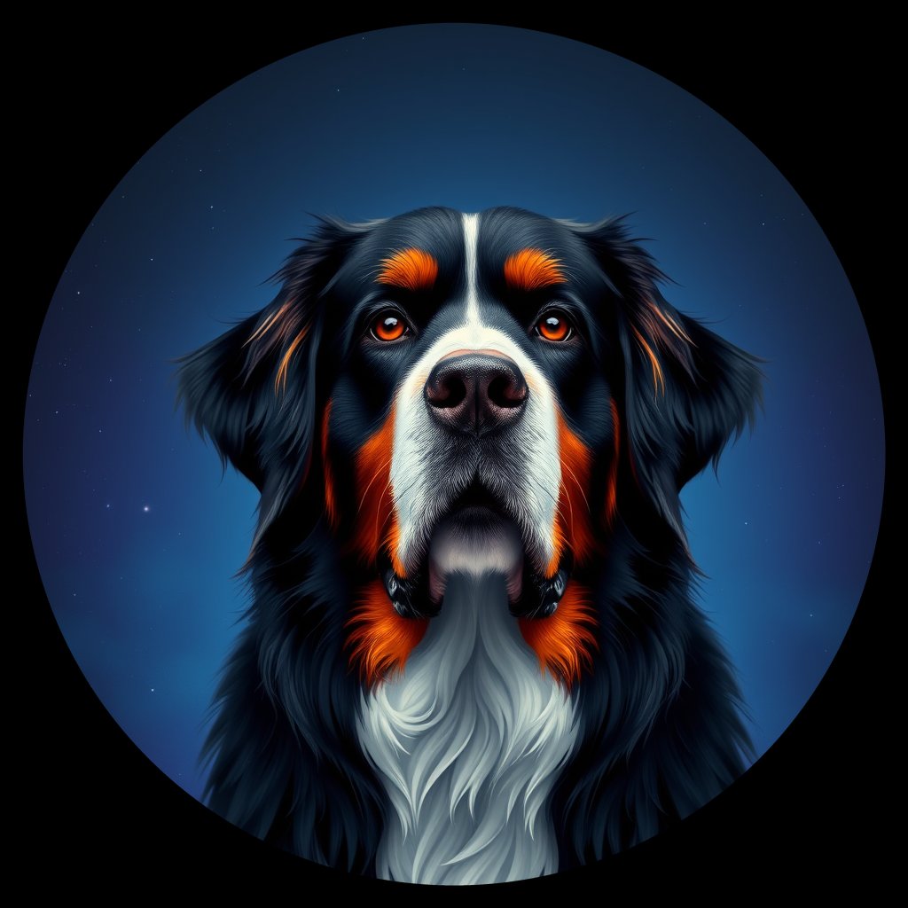 Cosmic medallion portrait of Bernese_Mountain_Dog_2519, a Bernese Mountain Dog