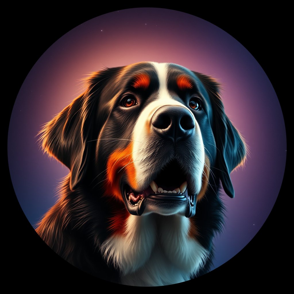 Cosmic medallion portrait of Bernese_Mountain_Dog_2520, a Bernese Mountain Dog