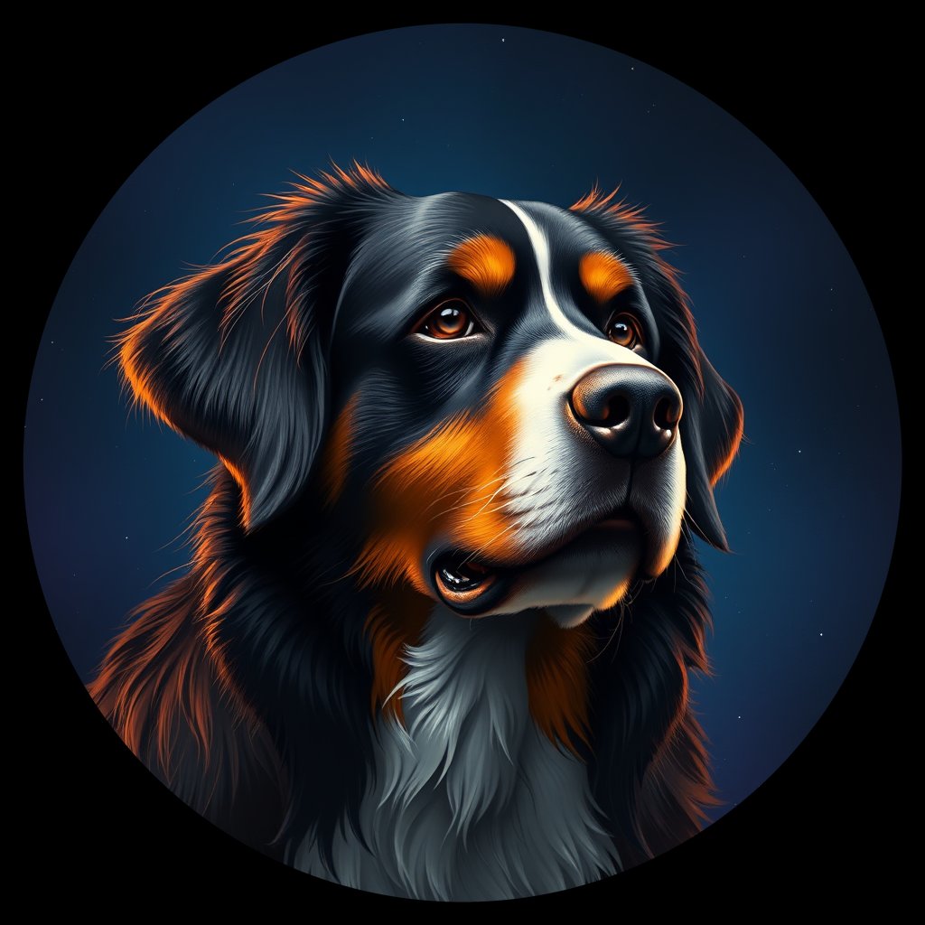 Cosmic medallion portrait of Bernese_Mountain_Dog_2521, a Bernese Mountain Dog