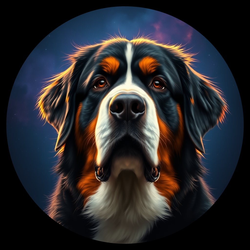 Cosmic medallion portrait of Bernese_Mountain_Dog_2535, a Bernese Mountain Dog