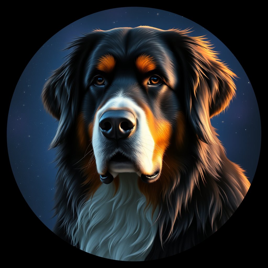 Cosmic medallion portrait of Bernese_Mountain_Dog_2540, a Bernese Mountain Dog