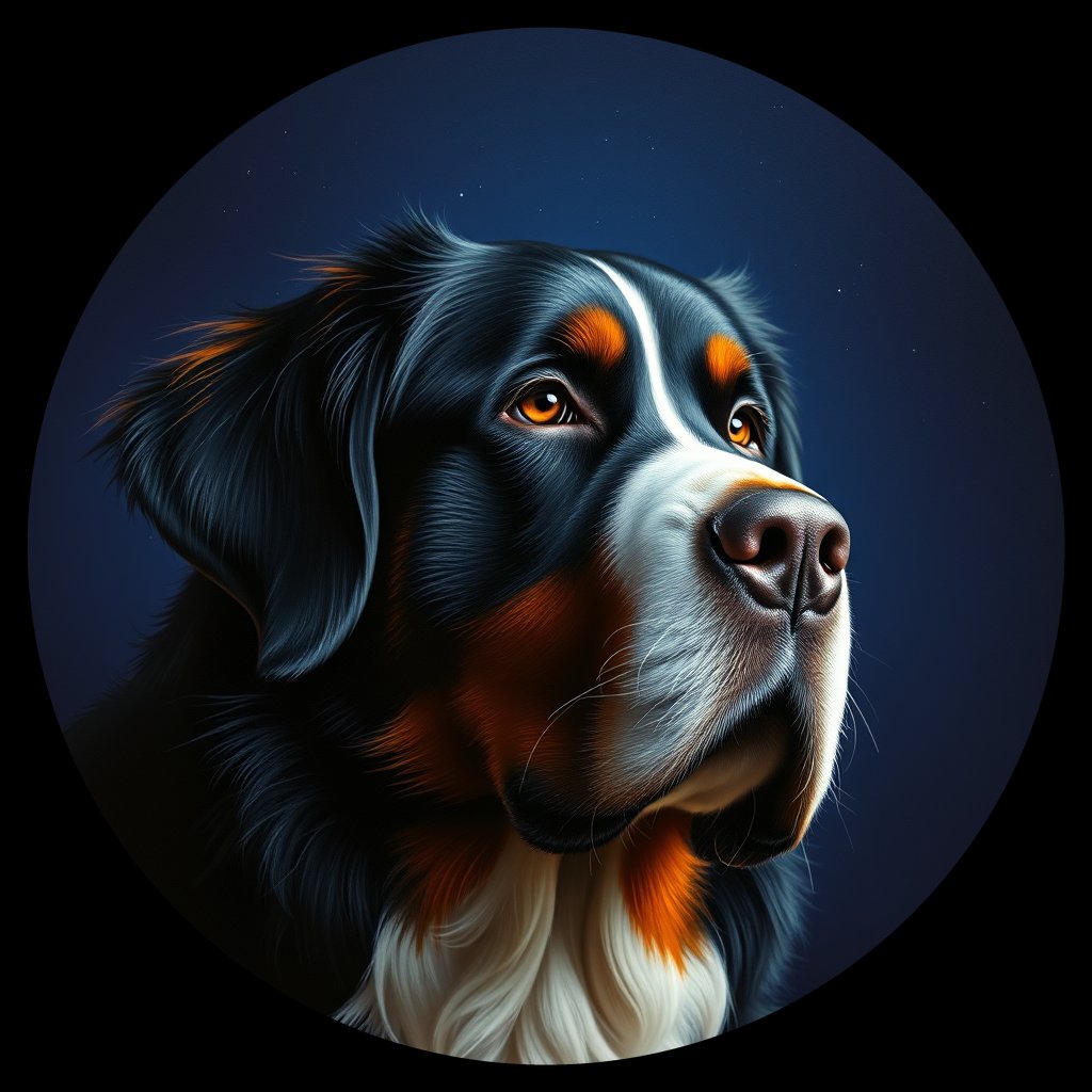 Cosmic medallion portrait of Bernese_Mountain_Dog_2542, a Bernese Mountain Dog