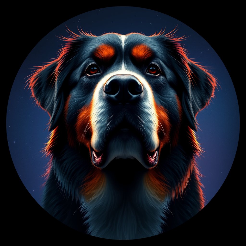 Cosmic medallion portrait of Bernese_Mountain_Dog_2546, a Bernese Mountain Dog