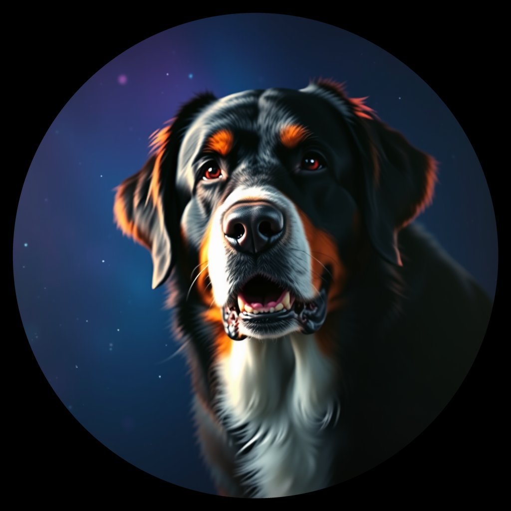 Cosmic medallion portrait of Bernese_Mountain_Dog_2570, a Bernese Mountain Dog