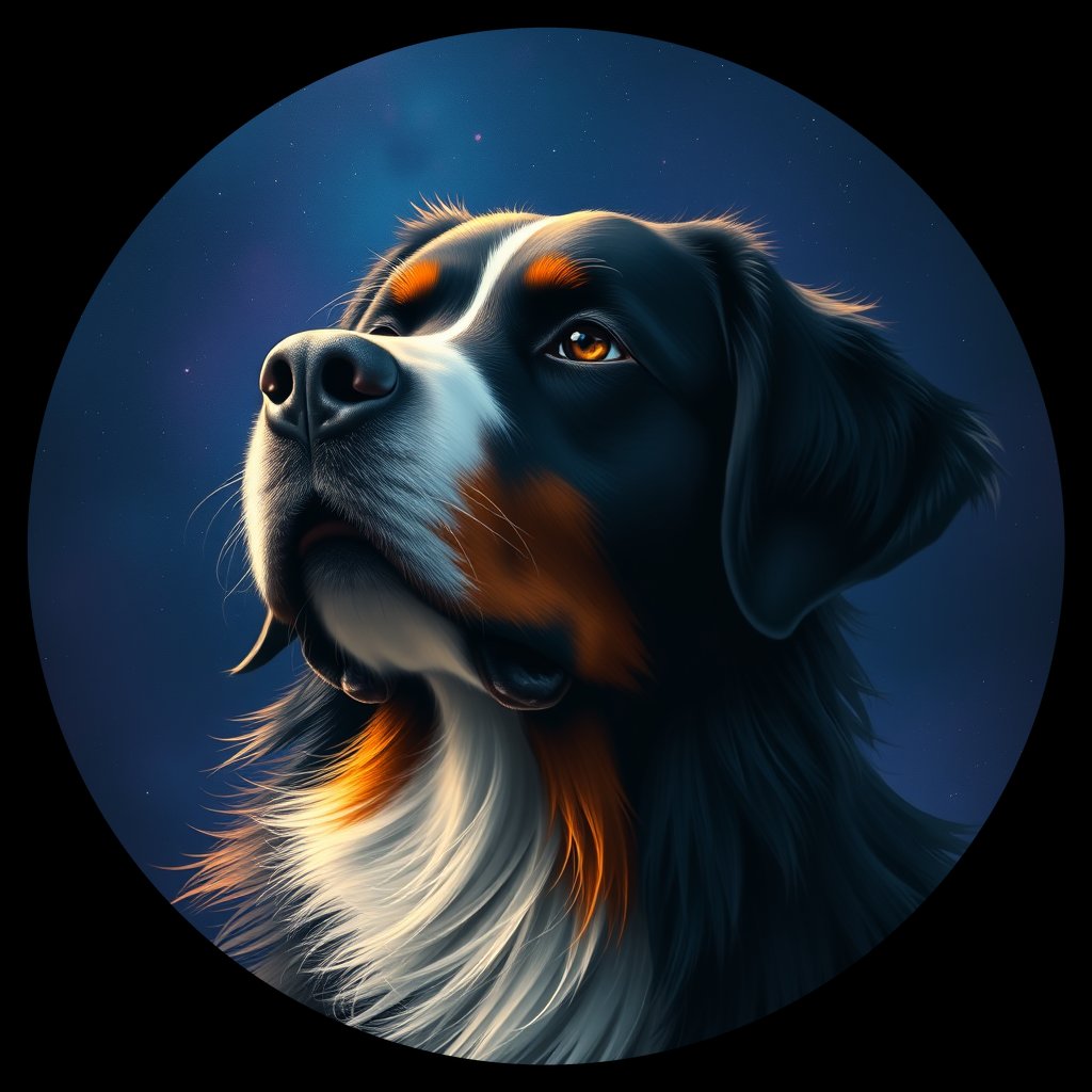 Cosmic medallion portrait of Bernese_Mountain_Dog_2573, a Bernese Mountain Dog