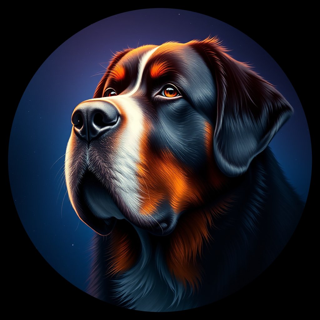 Cosmic medallion portrait of Bernese_Mountain_Dog_2575, a Bernese Mountain Dog
