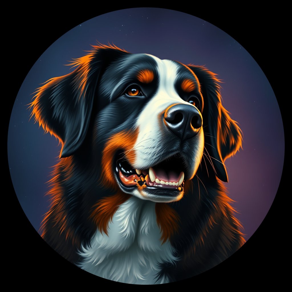 Cosmic medallion portrait of Bernese_Mountain_Dog_2581, a Bernese Mountain Dog