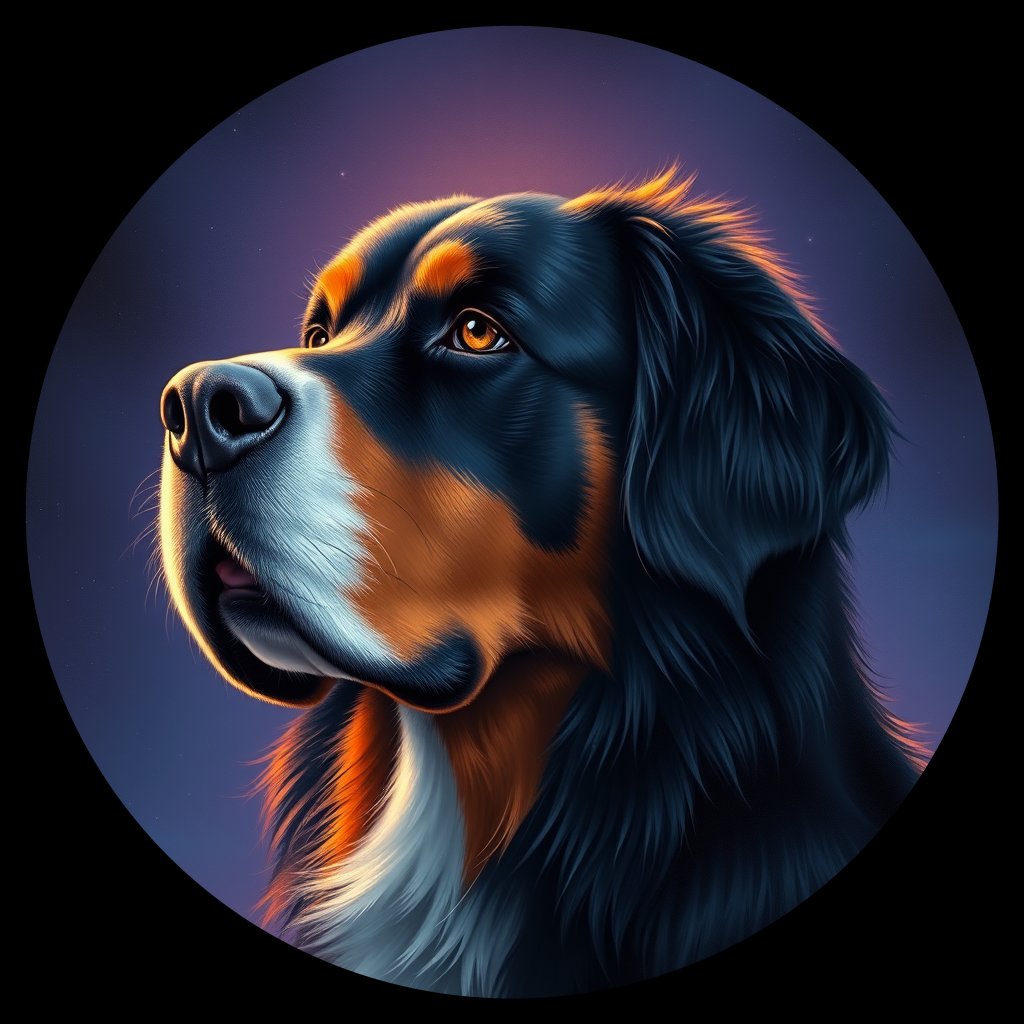 Cosmic medallion portrait of Bernese_Mountain_Dog_2628, a Bernese Mountain Dog