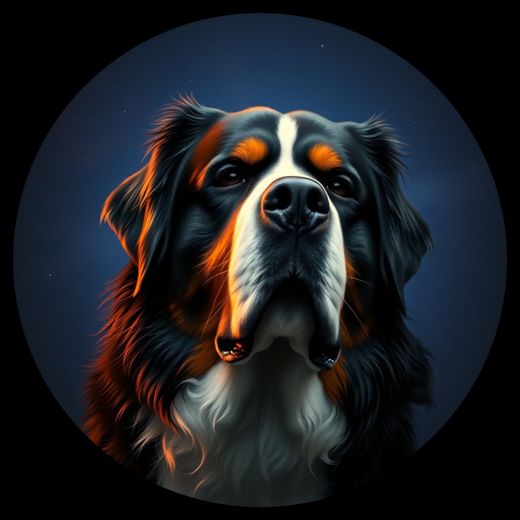 Cosmic medallion portrait of Bernese_Mountain_Dog_2632, a Bernese Mountain Dog