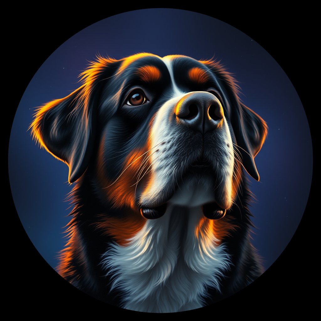 Cosmic medallion portrait of Bernese_Mountain_Dog_2642, a Bernese Mountain Dog