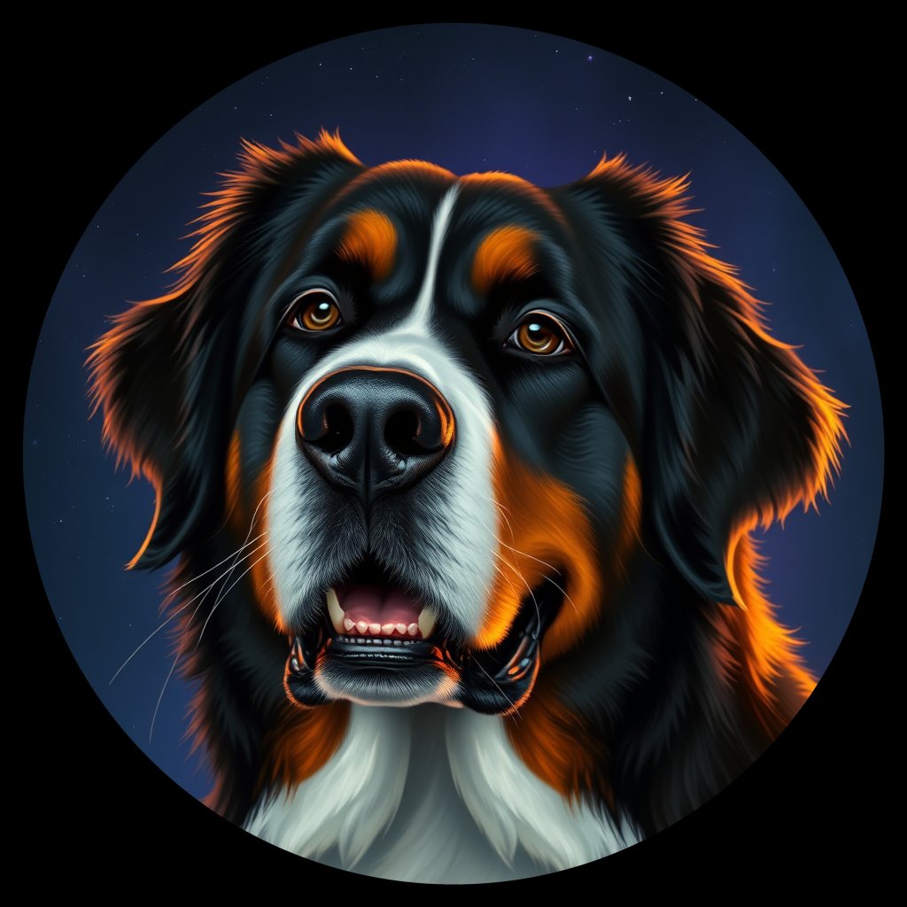 Cosmic medallion portrait of Bernese_Mountain_Dog_2661, a Bernese Mountain Dog