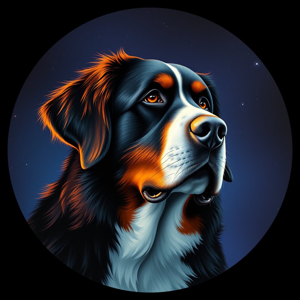 Cosmic medallion portrait of Bernese_Mountain_Dog_2663, a Bernese Mountain Dog