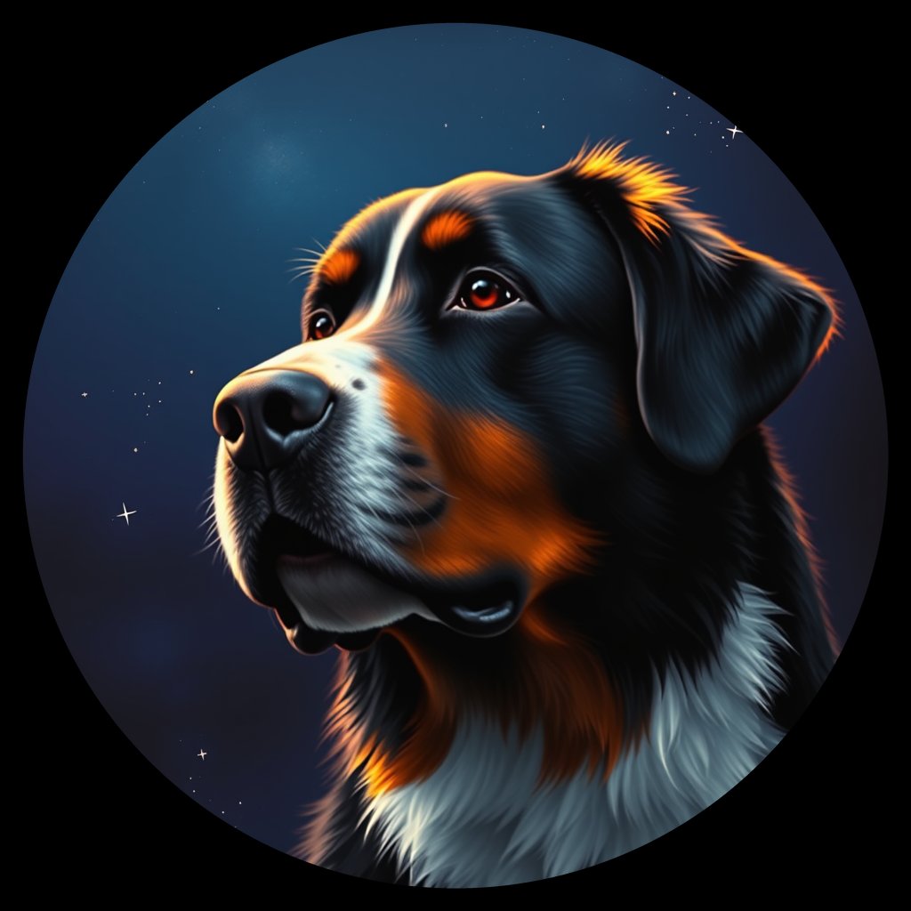 Cosmic medallion portrait of Bernese_Mountain_Dog_2675, a Bernese Mountain Dog