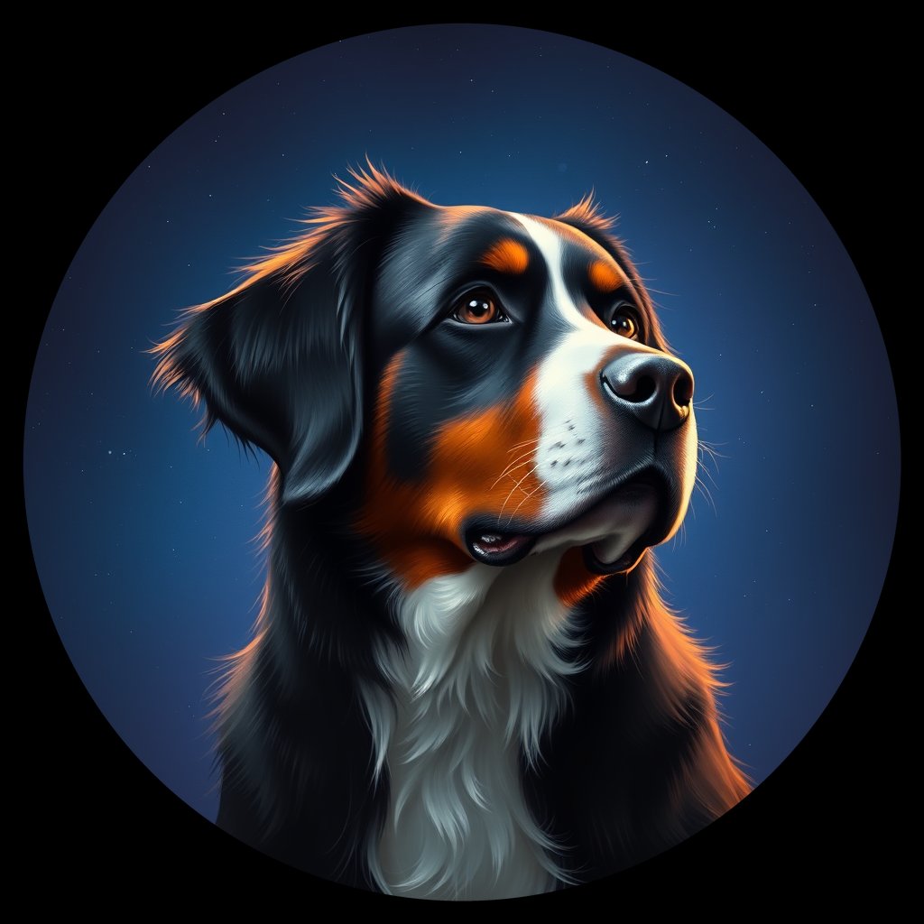 Cosmic medallion portrait of Bernese_Mountain_Dog_2719, a Bernese Mountain Dog