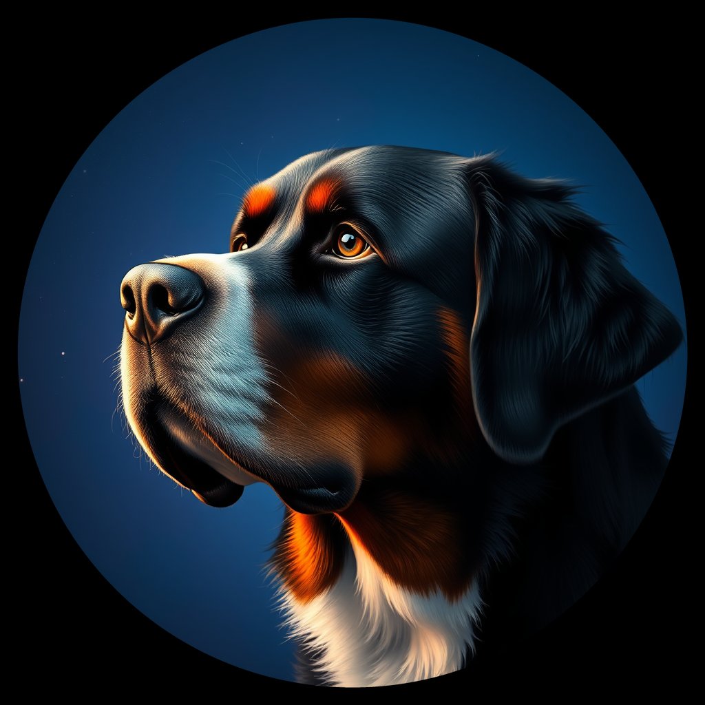 Cosmic medallion portrait of Bernese_Mountain_Dog_2743, a Bernese Mountain Dog