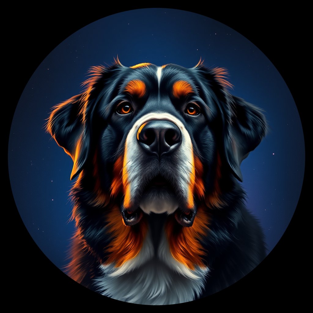 Cosmic medallion portrait of Bernese_Mountain_Dog_2777, a Bernese Mountain Dog