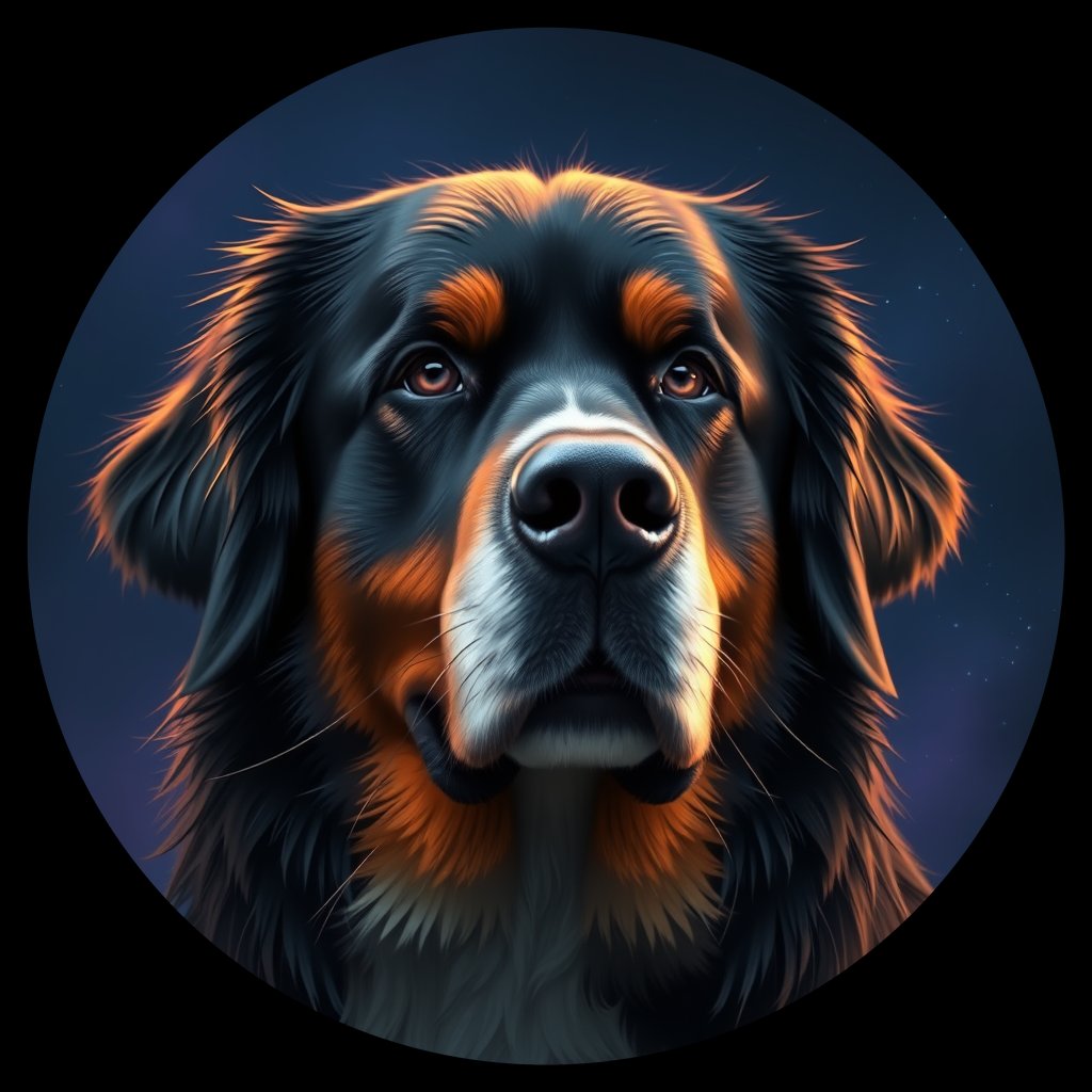 Cosmic medallion portrait of Bernese_Mountain_Dog_2778, a Bernese Mountain Dog