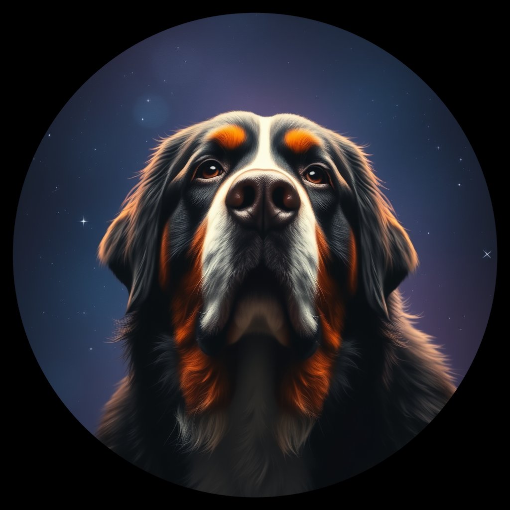 Cosmic medallion portrait of Bernese_Mountain_Dog_2780, a Bernese Mountain Dog