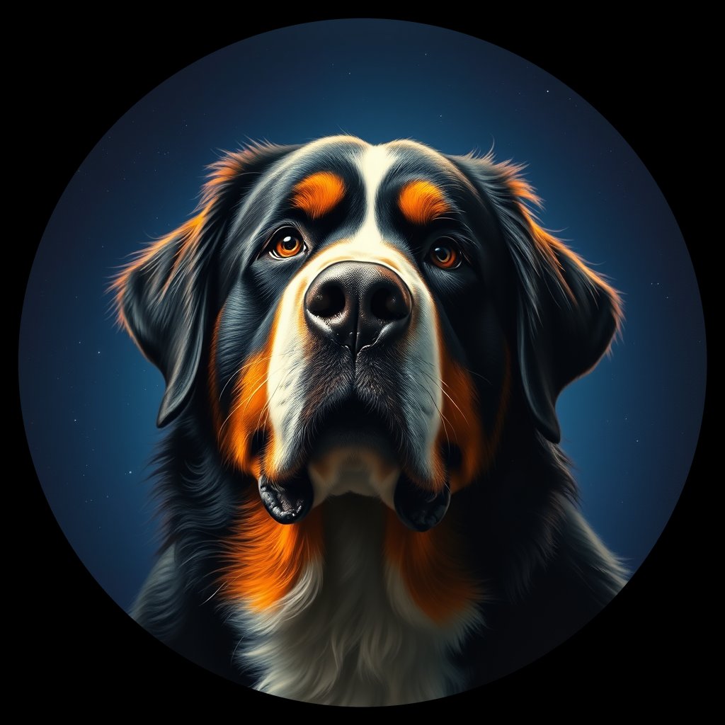 Cosmic medallion portrait of Bernese_Mountain_Dog_2804, a Bernese Mountain Dog