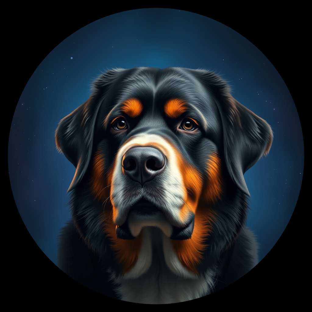 Cosmic medallion portrait of Bernese_Mountain_Dog_2806, a Bernese Mountain Dog