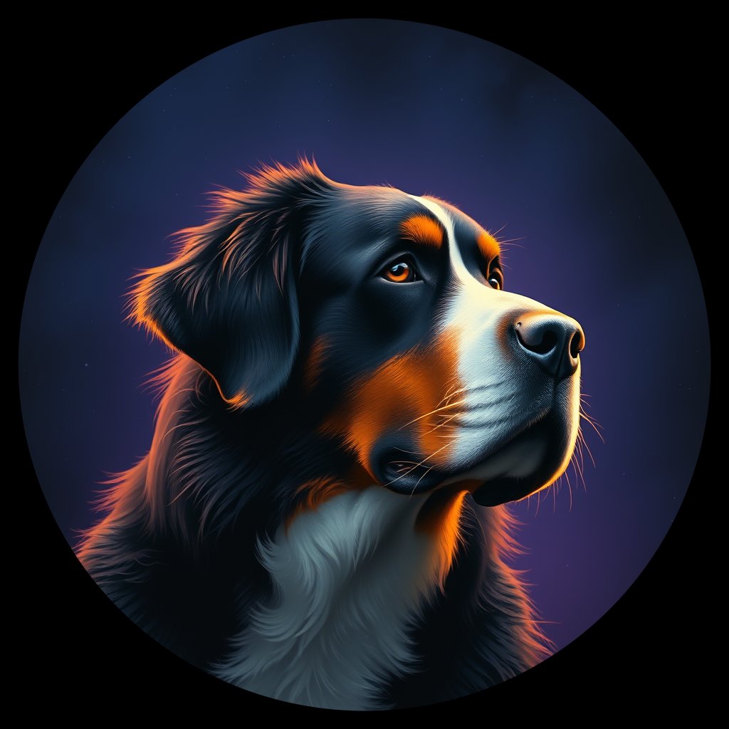 Cosmic medallion portrait of Bernese_Mountain_Dog_2807, a Bernese Mountain Dog