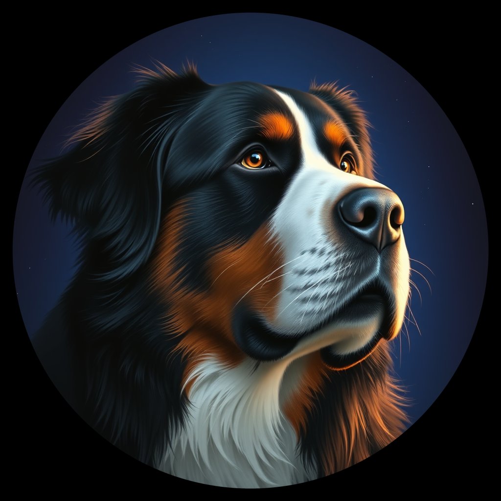 Cosmic medallion portrait of Bernese_Mountain_Dog_2821, a Bernese Mountain Dog