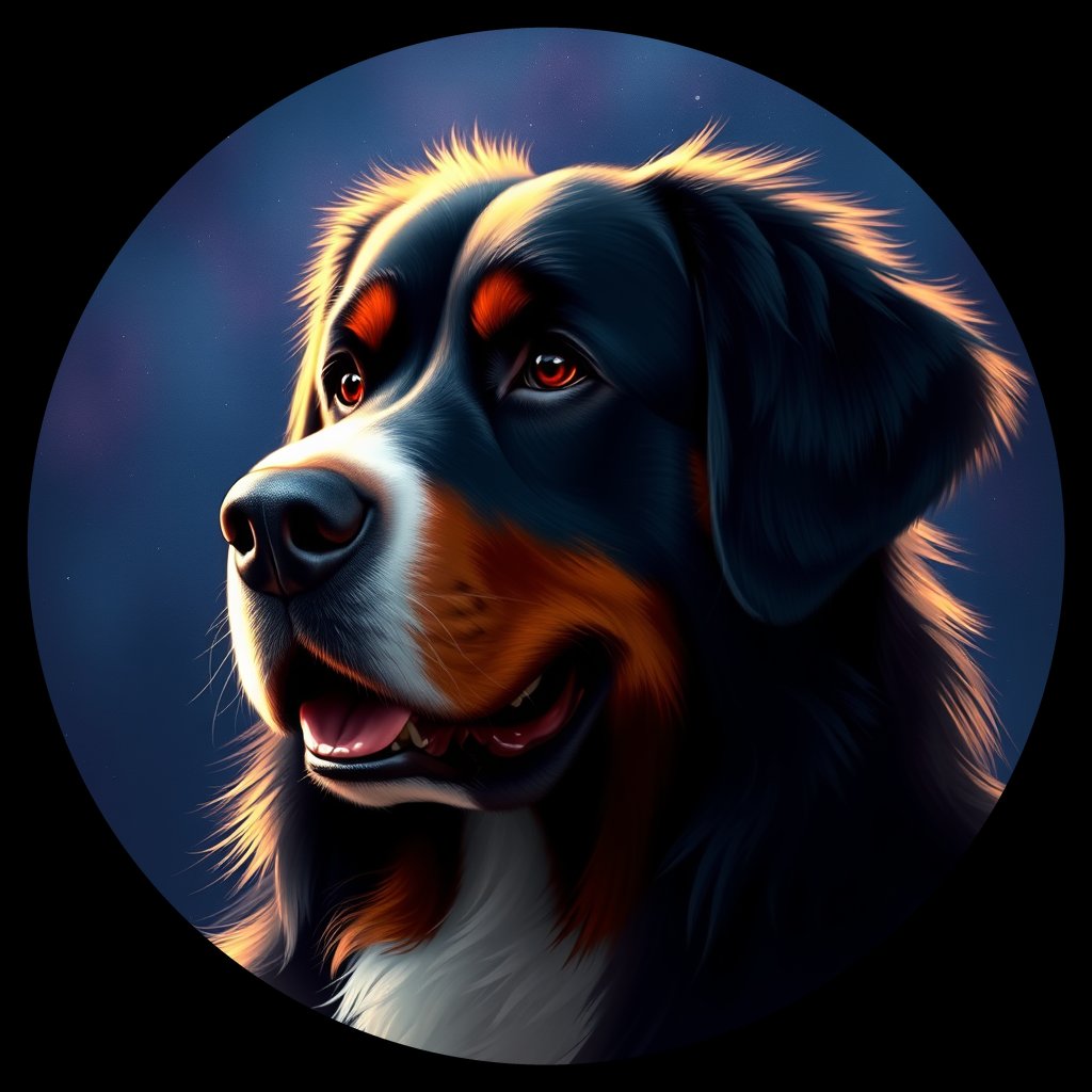 Cosmic medallion portrait of Bernese_Mountain_Dog_2833, a Bernese Mountain Dog