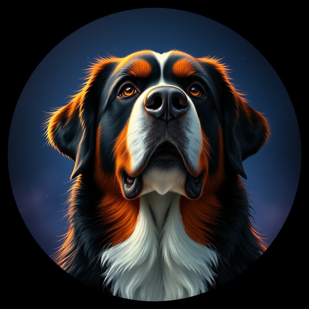 Cosmic medallion portrait of Bernese_Mountain_Dog_2893, a Bernese Mountain Dog