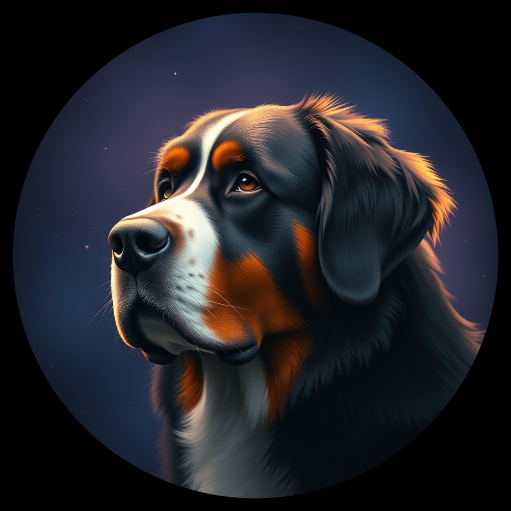 Cosmic medallion portrait of Bernese_Mountain_Dog_2905, a Bernese Mountain Dog