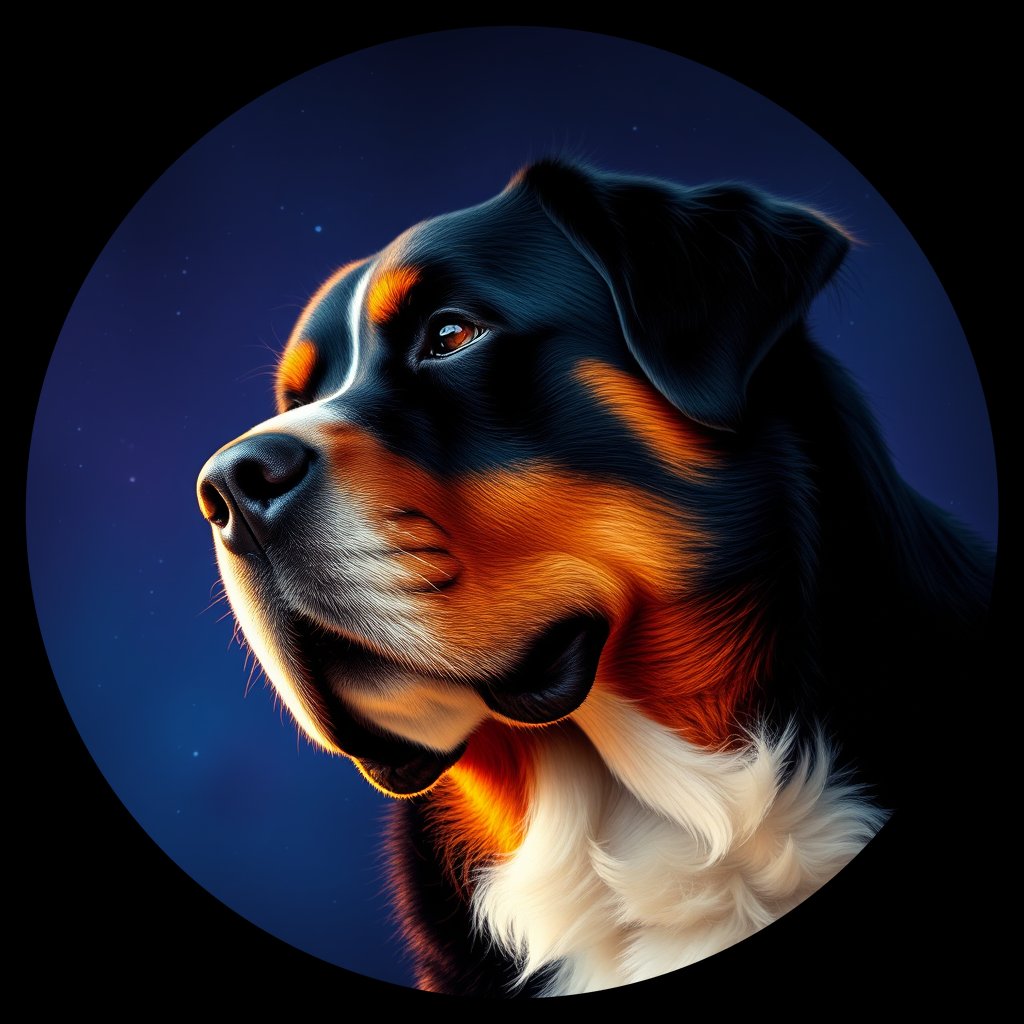 Cosmic medallion portrait of Bernese_Mountain_Dog_2933, a Bernese Mountain Dog