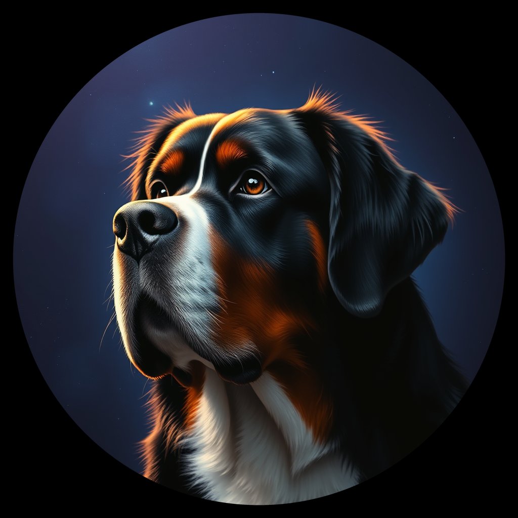 Cosmic medallion portrait of Bernese_Mountain_Dog_2942, a Bernese Mountain Dog