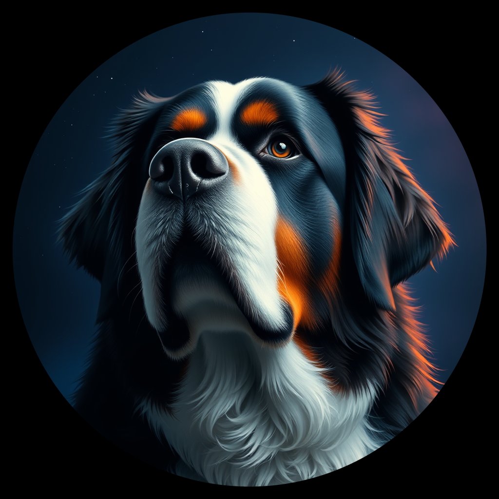 Cosmic medallion portrait of Bernese_Mountain_Dog_2943, a Bernese Mountain Dog