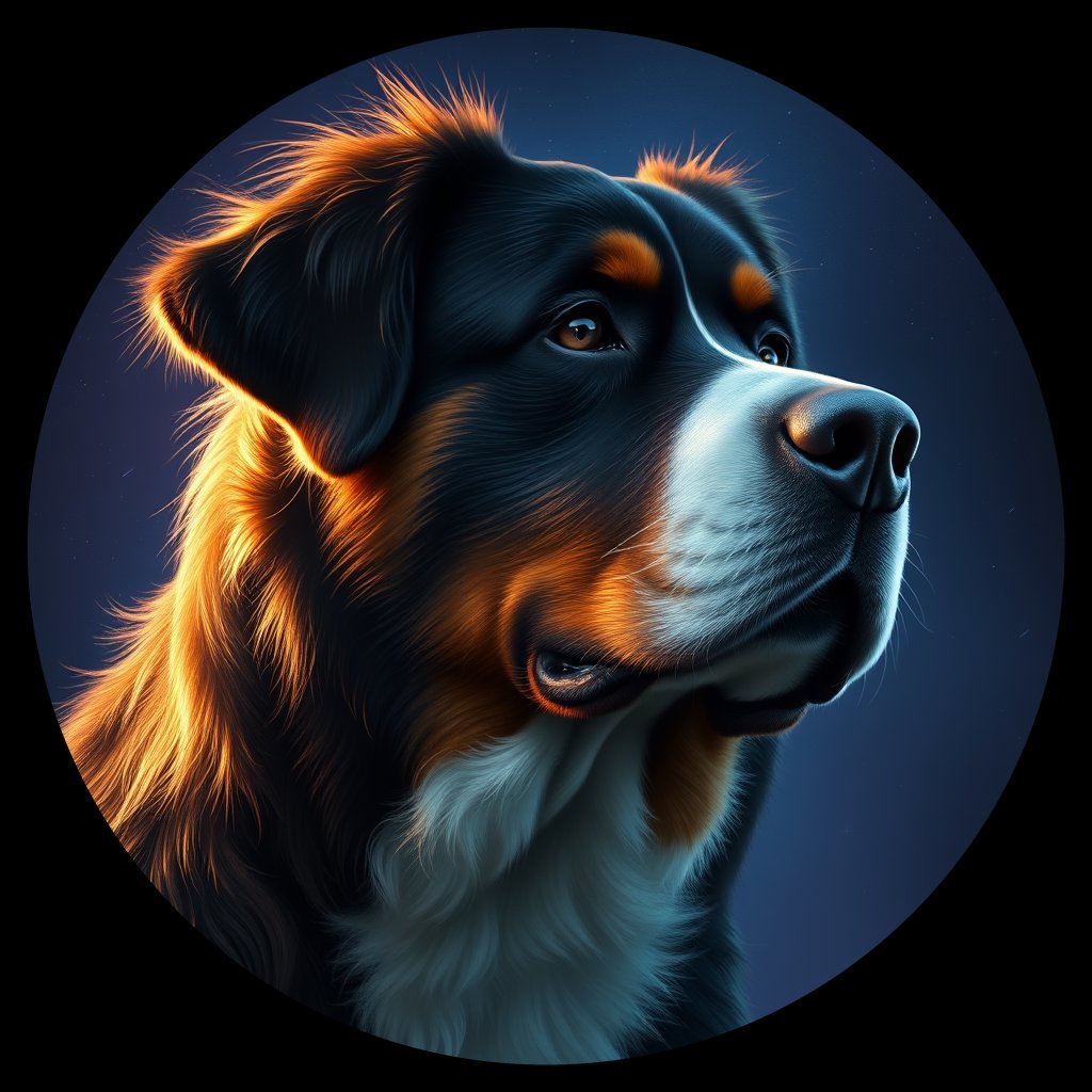Cosmic medallion portrait of Bernese_Mountain_Dog_2947, a Bernese Mountain Dog