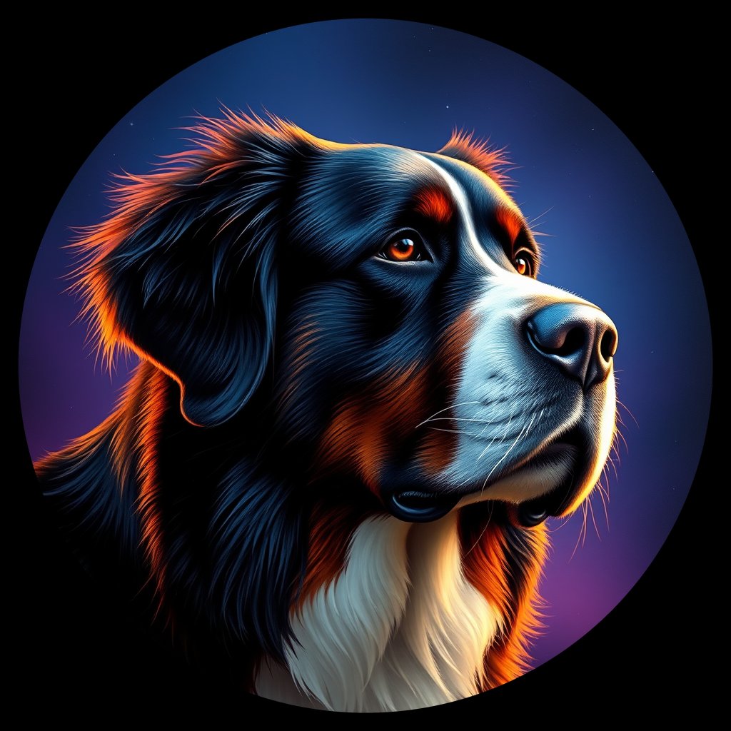 Cosmic medallion portrait of Bernese_Mountain_Dog_2949, a Bernese Mountain Dog