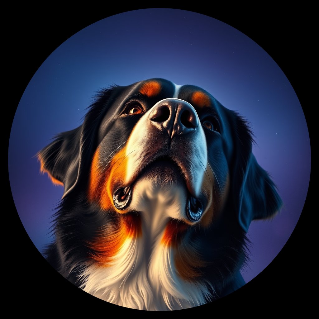 Cosmic medallion portrait of Bernese_Mountain_Dog_2966, a Bernese Mountain Dog