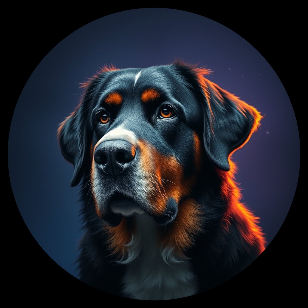 Cosmic medallion portrait of Bernese_Mountain_Dog_2975, a Bernese Mountain Dog