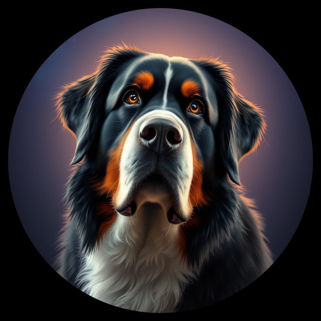 Cosmic medallion portrait of Bernese_Mountain_Dog_2976, a Bernese Mountain Dog