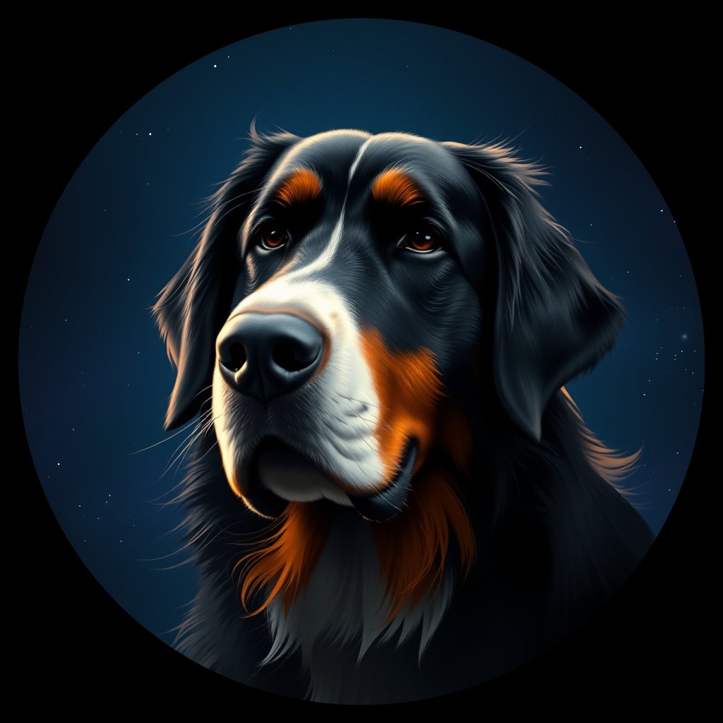 Cosmic medallion portrait of Bernese_Mountain_Dog_2991, a Bernese Mountain Dog