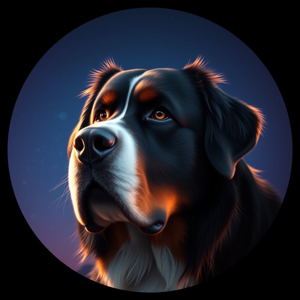 Cosmic medallion portrait of Bernese_Mountain_Dog_3001, a Bernese Mountain Dog