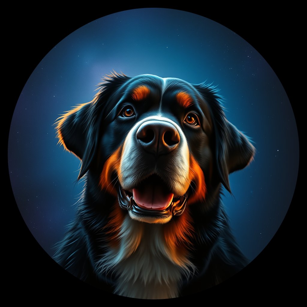 Cosmic medallion portrait of Bernese_Mountain_Dog_3161, a Bernese Mountain Dog