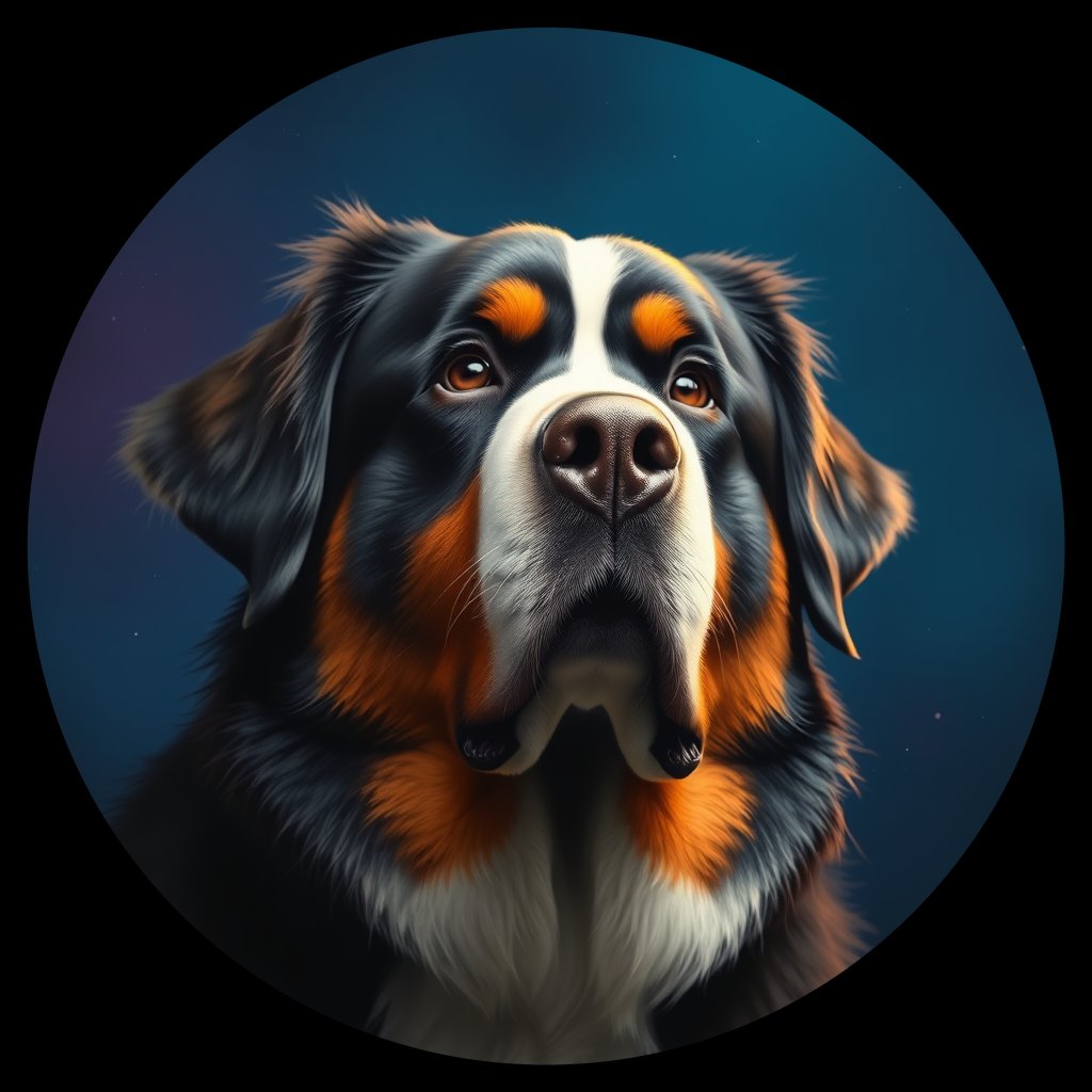 Cosmic medallion portrait of Bernese_Mountain_Dog_3188, a Bernese Mountain Dog