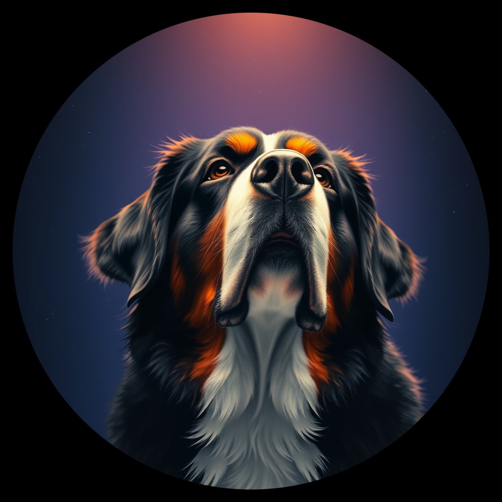 Cosmic medallion portrait of Bernese_Mountain_Dog_3189, a Bernese Mountain Dog