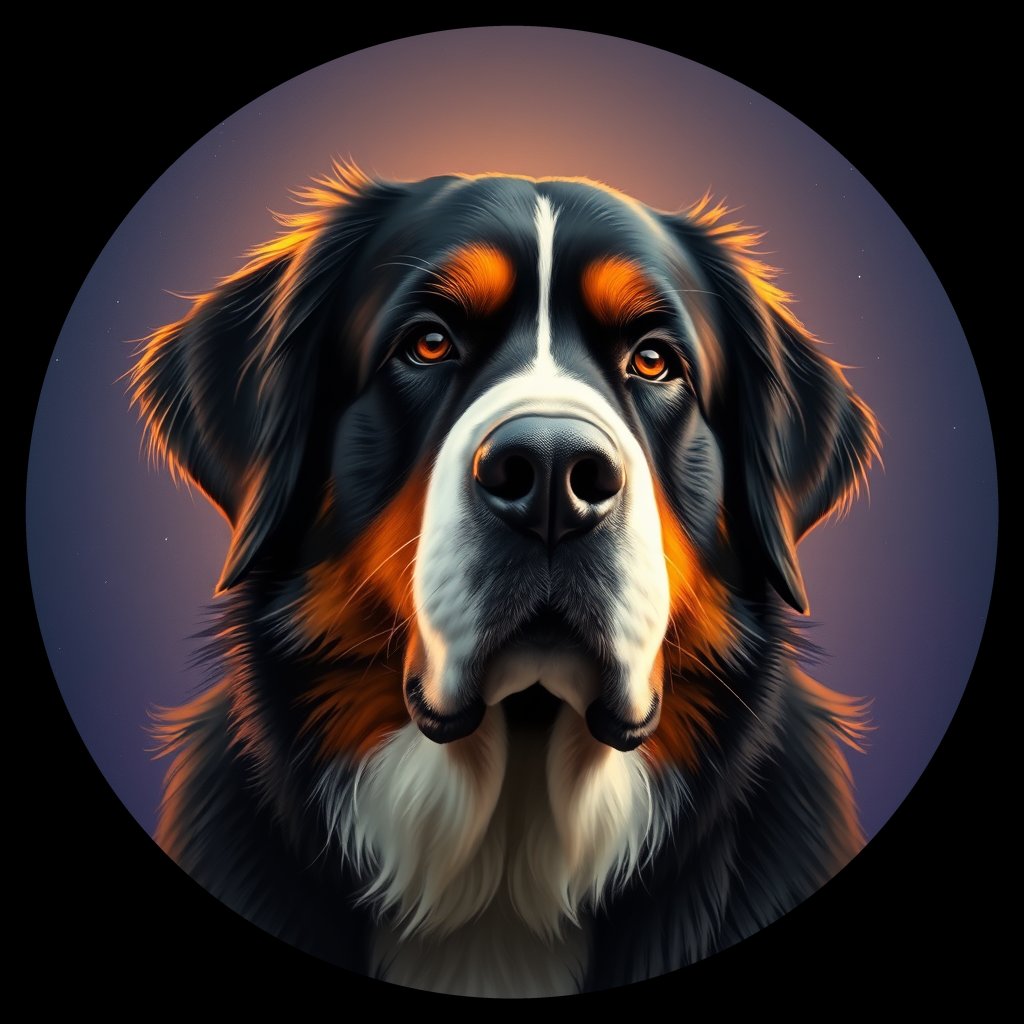Cosmic medallion portrait of Bernese_Mountain_Dog_3221, a Bernese Mountain Dog